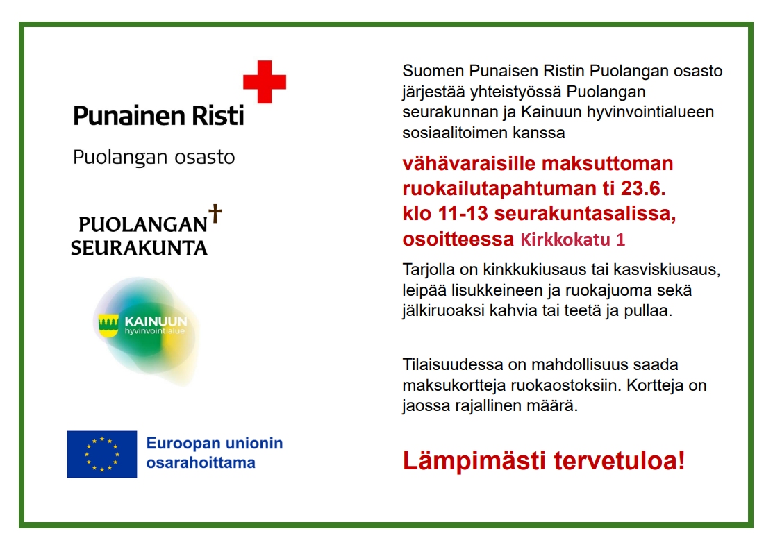 Vähävaraisille maksuton ruokailutapahtuma
